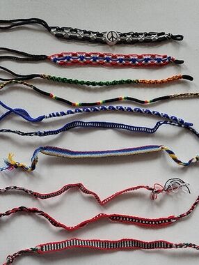 10 Handmade Colorful Woven Braided Friendship Bracelets - Assorted Colors